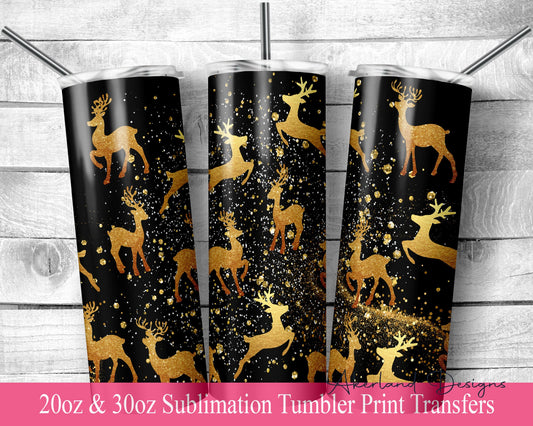 Gold Reindeer Tumbler  Sublimation Transfer Print For 20 oz Tumbler - 30 oz Tumbler - Ready To press - Heat Transfers