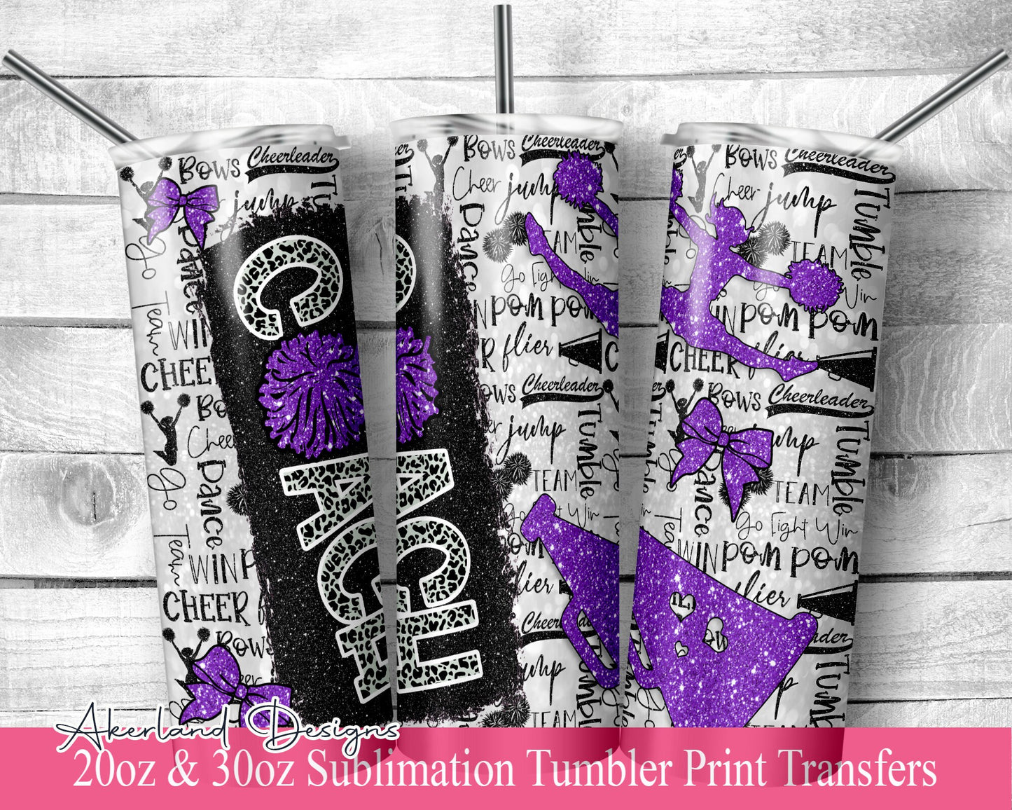 Purple Cheer COACH  Sublimation Transfer Print For 20 oz Tumbler-30 oz Skinny Tumbler - Ready To press - Heat Transfers