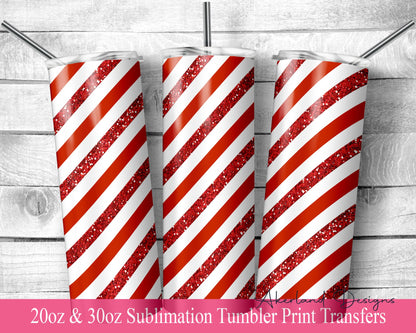 Red Candy Cane  Sublimation Transfer Print For 20 oz Tumblers - 30 oz Tumblers - Ready To press - Heat Transfers