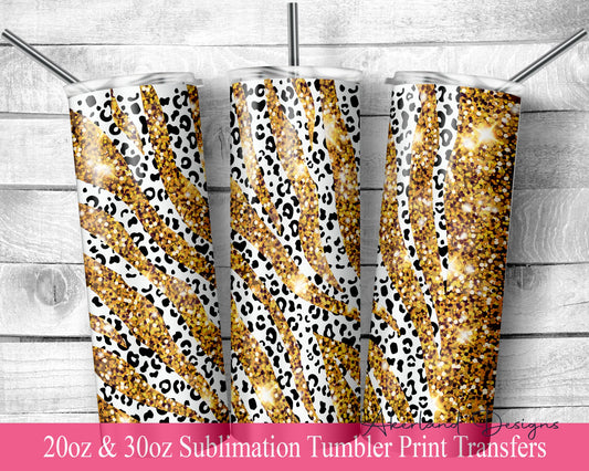 Gold Zebra -  Sublimation Transfer Print For 20 oz Tumbler - 30 oz Skinny Tumbler - Ready To press - Heat Transfers