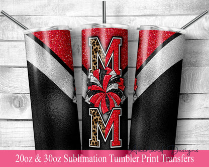 Red Cheer Mom -  Sublimation Transfer Print For 20 oz - 30 oz Skinny Tumbler - Ready To Press