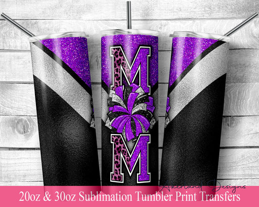 Purple Cheer Mom -  Sublimation Transfer Print For 20 oz - 30 oz Skinny Tumbler - Ready To Press