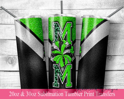 Green Cheer Mom -  Sublimation Transfer Print For 20 oz - 30 oz Skinny Tumbler - Ready To Press