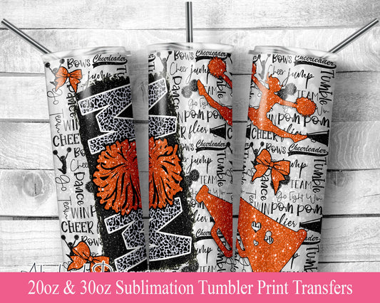 Orange Cheer MOM  Sublimation Transfer Print For 20 oz Tumbler - 30 oz Skinny Tumbler - Ready To press - Heat Transfers