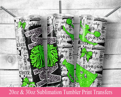 Green Cheer MOM  Sublimation Transfer Print For 20 oz Tumbler - 30 oz Skinny Tumbler - Ready To press - Heat Transfers