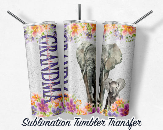 Grandma Elephant  Sublimation Transfer Print For 20 oz Tumblers - 30 oz Tumblers - Ready To press - Heat Transfers