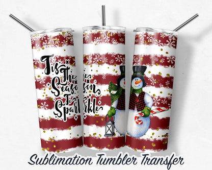 Christmas Snowman  Sublimation Transfer Print For 20 oz Tumblers - 30 oz Tumblers - Ready To press - Heat Transfers