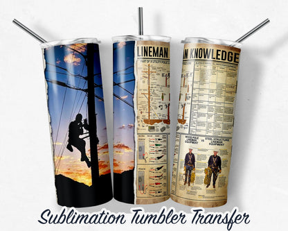 American Lineman -  Sublimation Transfer Print For 20 oz Tumblers - 30 oz Tumblers - Ready To press - Heat Transfers