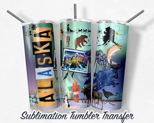 ALASKA  Sublimation Transfer Print For 20 oz Tumbler - 30 oz Skinny Tumbler - RTP - Heat Transfers