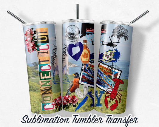 CONNECTICUT  Sublimation Transfer Print For 20 oz Tumbler - 30 oz Skinny Tumbler - RTP - Heat Transfers