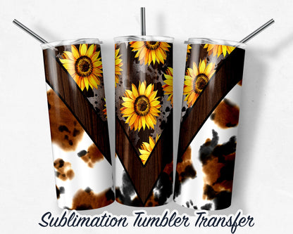 Sunflower and Cowhide  Sublimation Transfer Print For 20 oz Tumbler - 30 oz Skinny Tumbler - RTP - Heat Transfers