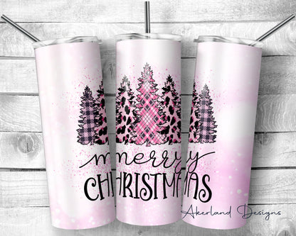 Merry Christmas Pink Leopard Design - 20oz Sublimation Tumbler Design PNG Digital Download