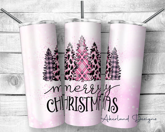 Merry Christmas Pink Leopard Design - 20oz Sublimation Tumbler Design PNG Digital Download