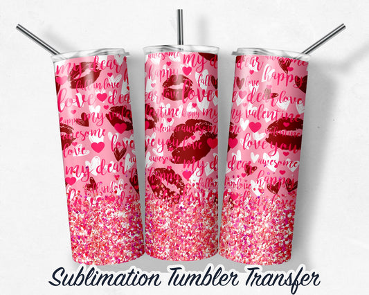 Pink Lip Glitter  Sublimation Transfer Print For 20 oz Tumblers - 30 oz Tumblers - Ready To press - Heat Transfers