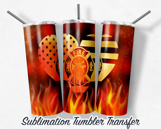 Firefighter  Sublimation Transfer Print For 20 oz - 30 oz Skinny Tumbler - Ready To press - Heat Transfer