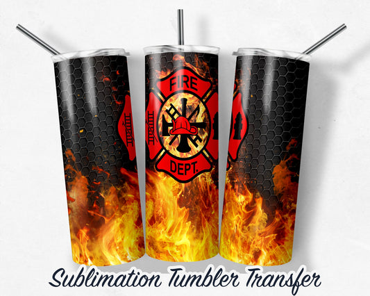 Firefighter  Sublimation Transfer Print For 20 oz - 30 oz Skinny Tumbler - Ready To press - Heat Transfer