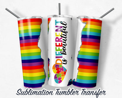 Autism Awareness  Sublimation Transfer Print For 20 oz - 30 oz Skinny Tumbler - Ready To Press