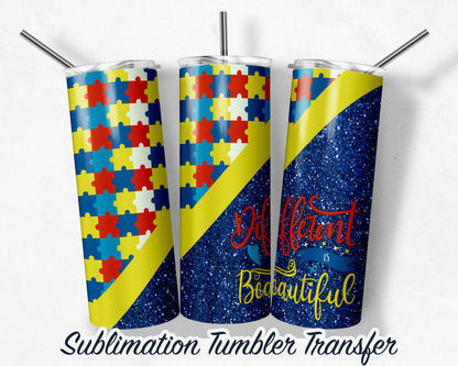 Autism Awareness  Sublimation Transfer Print For 20 oz - 30 oz Skinny Tumbler - Ready To Press