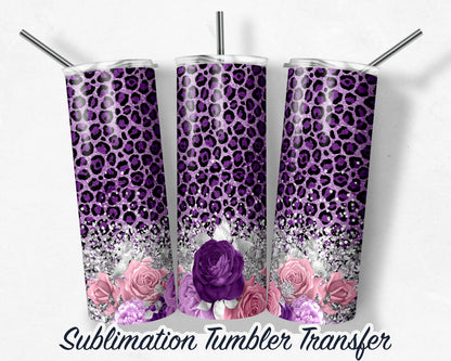 Purple Rose Leopard  -  Sublimation Transfer Print For 20 oz Tumblers - 30 oz Tumblers - Ready To press - Heat Transfers