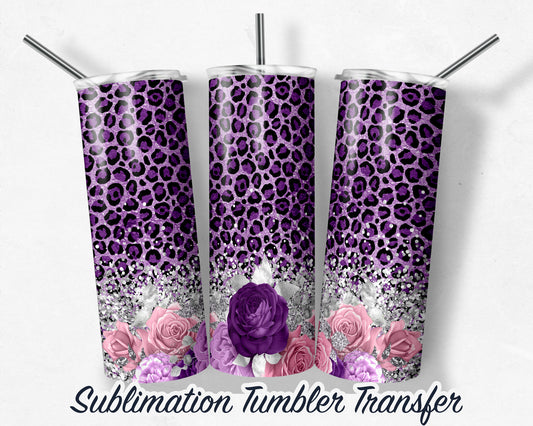 Purple Rose Leopard  -  Sublimation Transfer Print For 20 oz Tumblers - 30 oz Tumblers - Ready To press - Heat Transfers