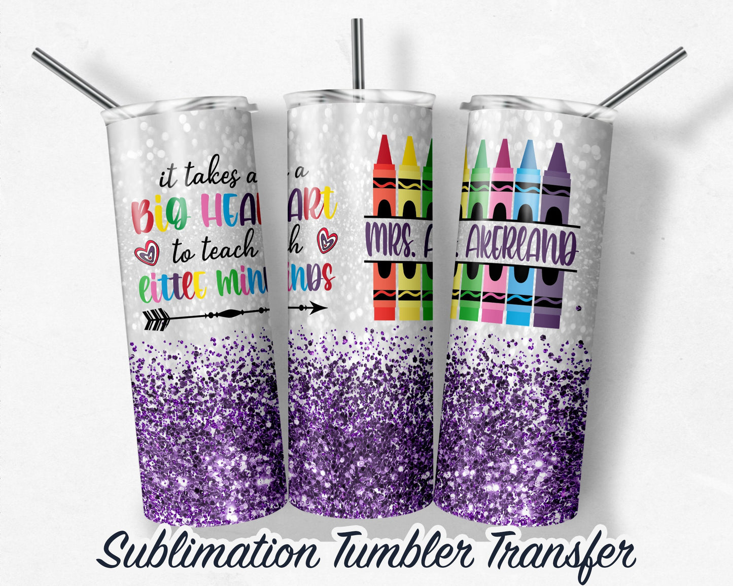 Purple Crayon Teacher  Sublimation Transfer Print For 20 oz Tumblers - 30 oz Tumblers - Ready To press - Heat Transfers