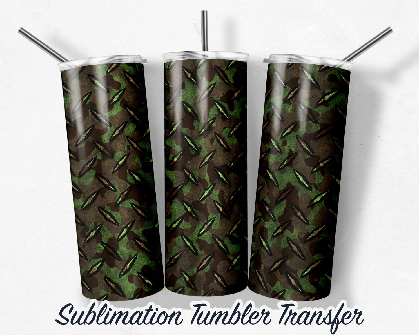 Camo Diamond Plate  -  Sublimation Transfer Print For 20 oz Tumbler - 30 oz Skinny Tumbler - RTP - Heat Transfers