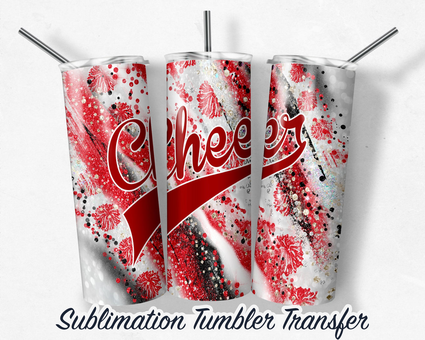 Red Cheer -  Sublimation Transfer Print For 20 oz - 30 oz Skinny Tumbler - Ready To Press