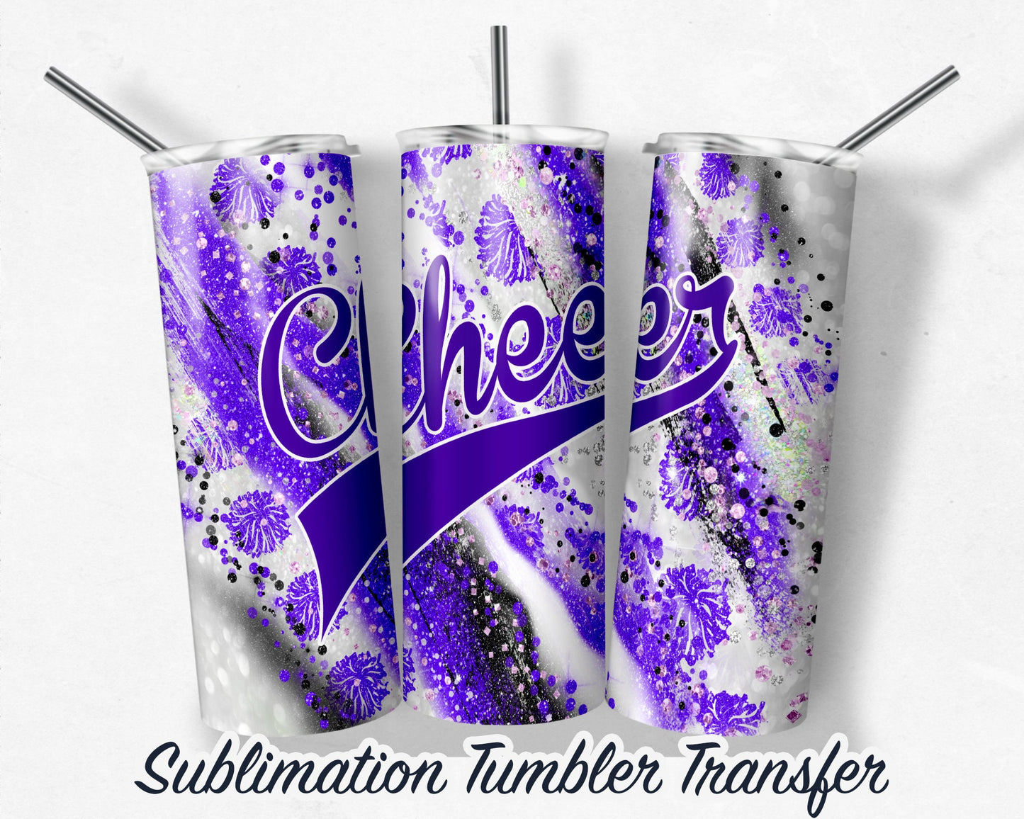 Purple Cheer -  Sublimation Transfer Print For 20 oz - 30 oz Skinny Tumbler - Ready To Press