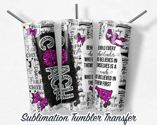 Pink Cheer COACH with Quote  Sublimation Transfer Print For 20 oz Tumbler - 30 oz Skinny Tumbler - RTP - Heat Transfers