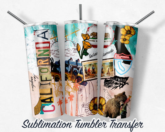 CALIFORNIA  Sublimation Transfer Print For 20 oz Tumbler - 30 oz Skinny Tumbler - RTP - Heat Transfers