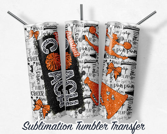 Orange Assistant Cheer COACH  Sublimation Transfer Print 20 oz -30 oz Tumbler - Ready To press - Heat Transfers