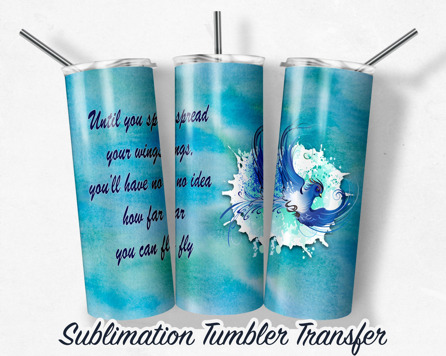 Blue Bird  Sublimation Transfer Print For 20 oz Tumblers - 30 oz Tumblers - Ready To press - Heat Transfers