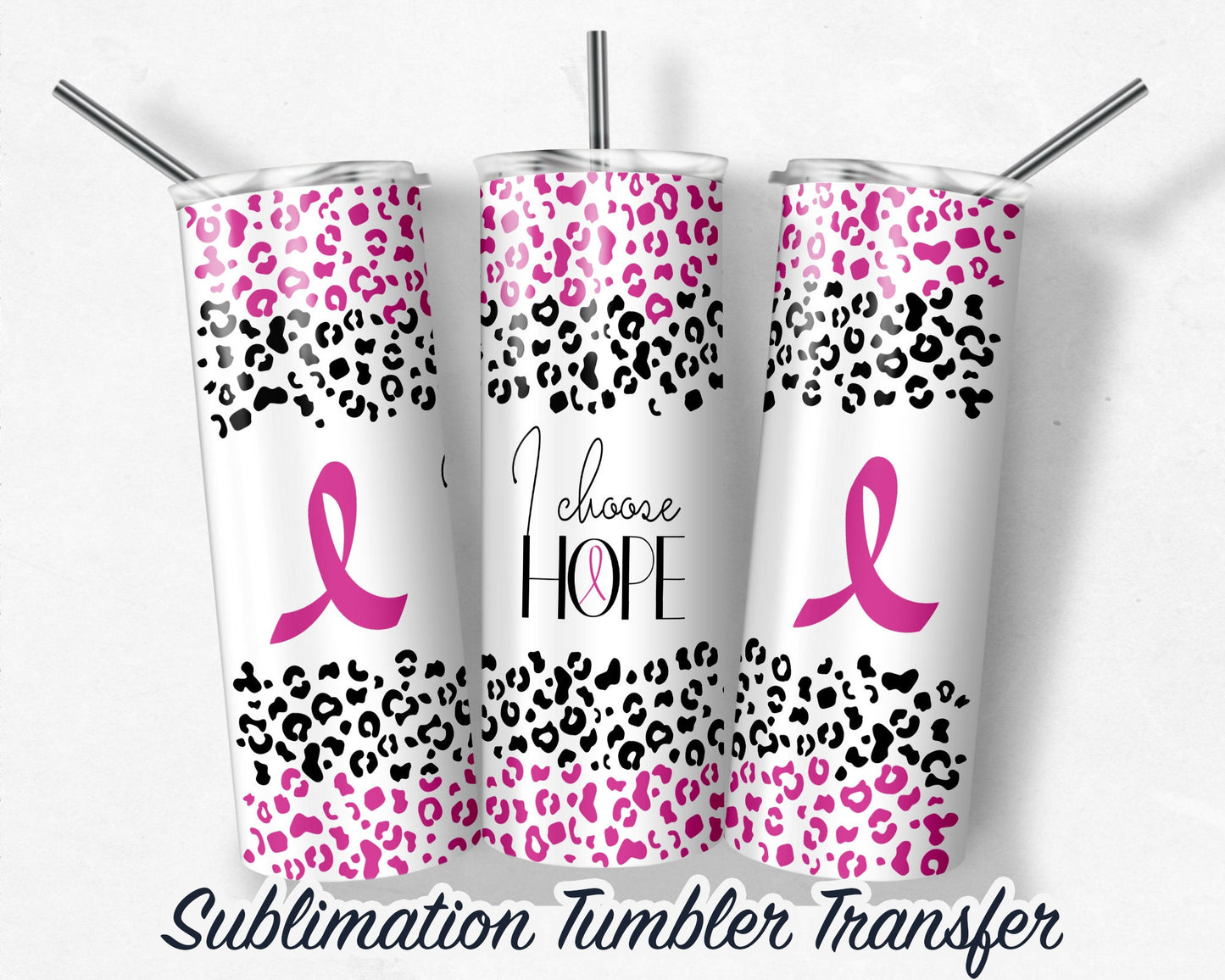 Pink Ribbon  Sublimation Transfer Print For 20 oz Tumblers - 30 oz Tumblers - Ready To press - Heat Transfers