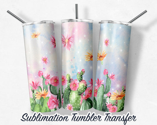 Watercolor Cactus  Sublimation Transfer Print For 20 oz Tumblers - 30 oz Tumblers - Ready To press - Heat Transfers