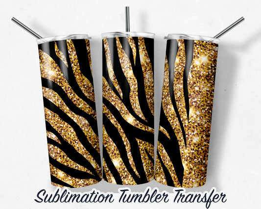 Gold Zebra -  Sublimation Transfer Print For 20 oz Tumbler - 30 oz Skinny Tumbler - Ready To press - Heat Transfers