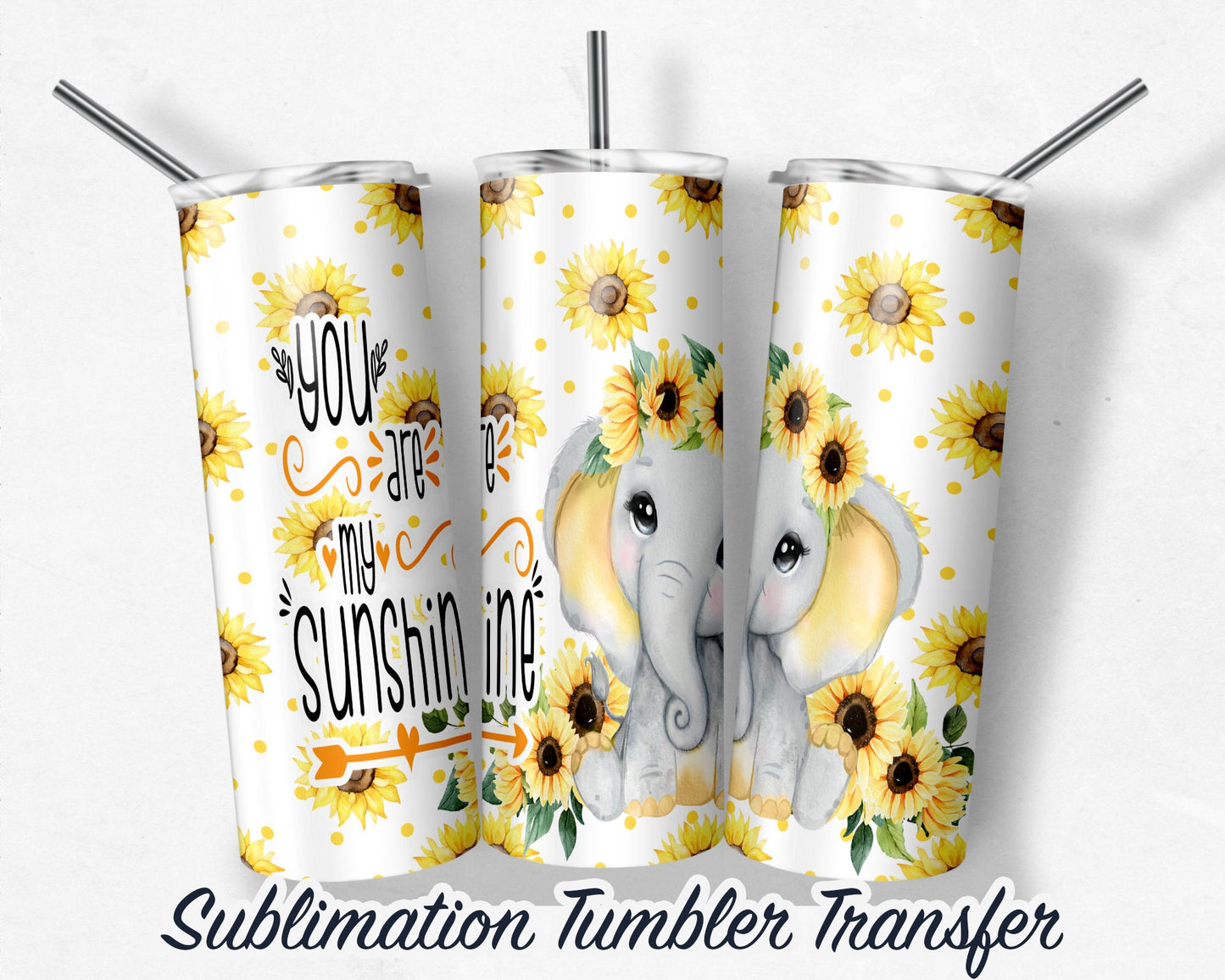 Elephant Sunflower  Sublimation Transfer Print For 20 oz Tumblers - 30 oz Tumblers - Ready To press - Heat Transfers