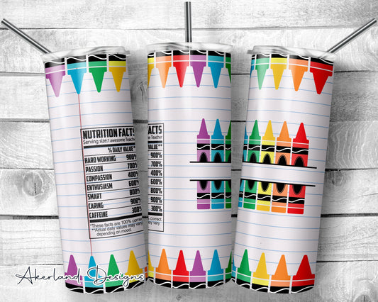 Nutrition Facts - School- 20oz Sublimation Tumbler Design - PNG Digital Download