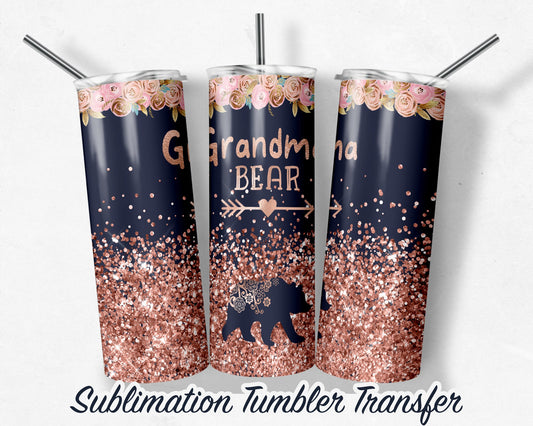 Grandma Bear  Sublimation Transfer Print 20 oz Skinny Tumbler - 30oz Skinny Tumbler - Ready To press - Heat Transfers