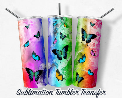 Rainbow Butterflies  Sublimation Transfer Print For 20oz Tumbler - 30 oz Tumbler - Ready To Press