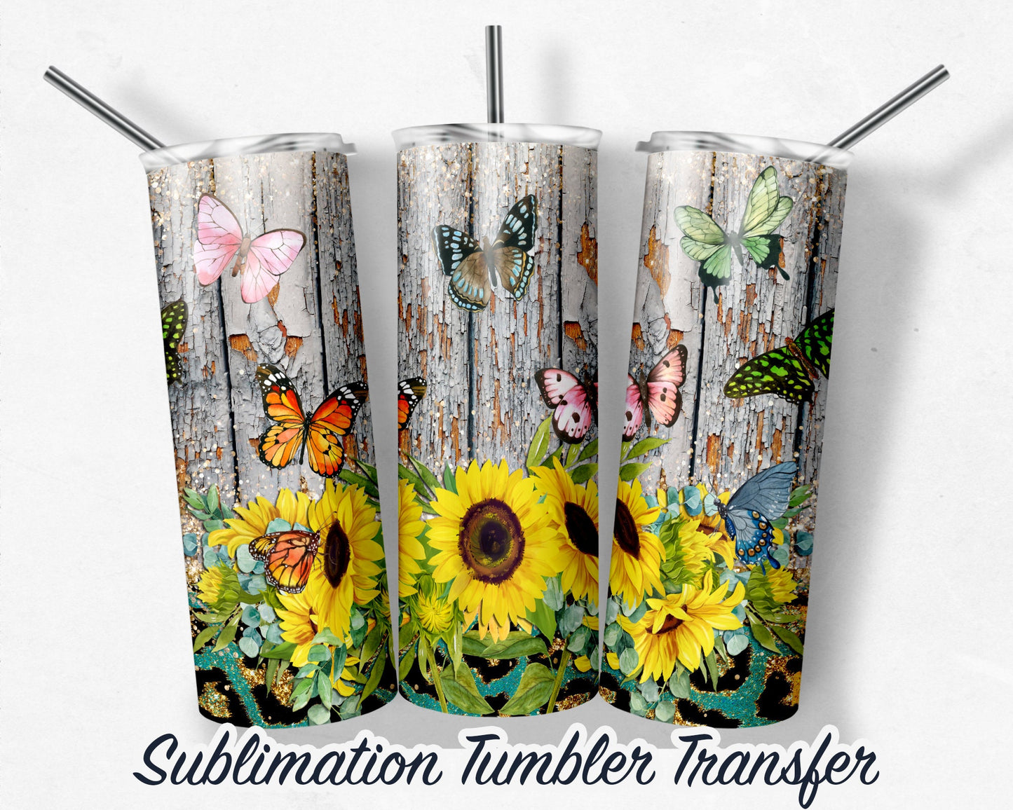 Sunflower and Butterflies  Sublimation Transfer Print For 20oz Tumbler - 30 oz Tumbler - Ready To Press