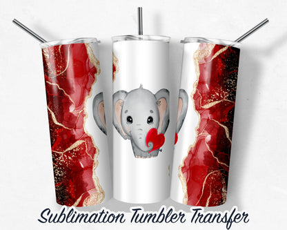 Valentines Day Elephant  Sublimation Transfer Print For 20 oz Tumblers - 30 oz Tumblers - Ready To press - Heat Transfers