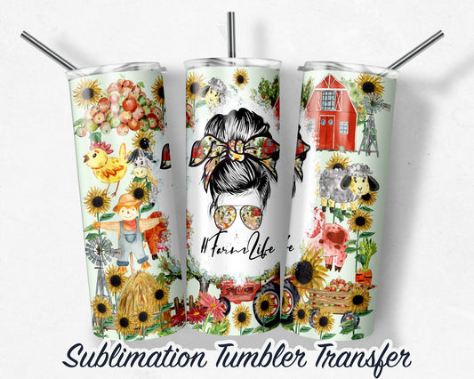 Farm Life -  Sublimation Transfer Print For 20 oz - 30 oz Skinny Tumbler - Ready To Press