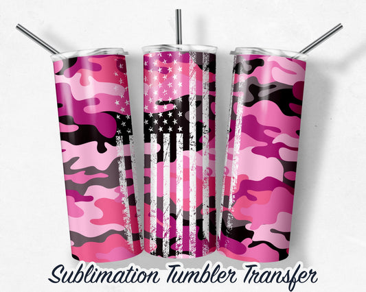 Pink Camo  Sublimation Transfer Print For 20 oz Tumbler - 30 oz Skinny Tumbler - RTP - Heat Transfers