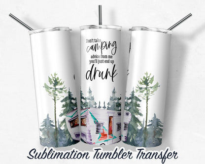 Camping  Sublimation Print For 20 oz Skinny Tumbler - 30oz Skinny Tumbler - Heat Transfers