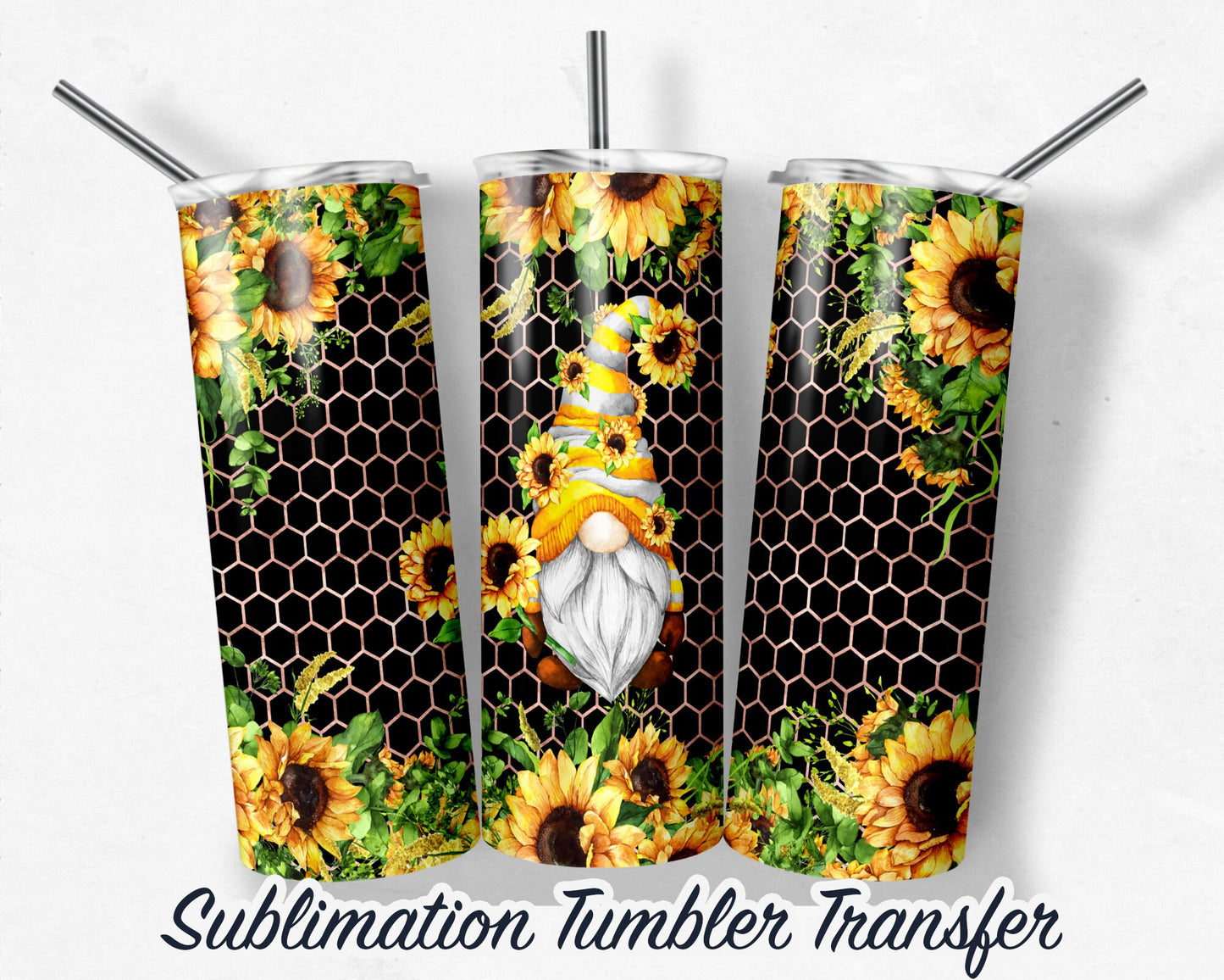 Sunflower Gnome  Sublimation Transfer Print For 20 oz Tumblers - 30 oz Tumblers - Ready To press - Heat Transfers