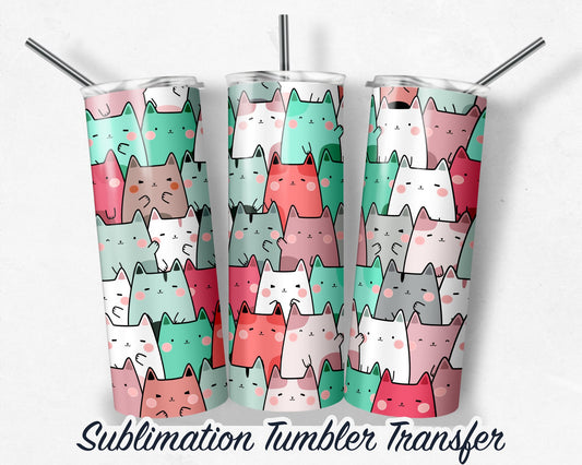 Cats  Sublimation Transfer Print For 20 oz - 30 oz Tumblers - Ready to Press - Heat Transfers