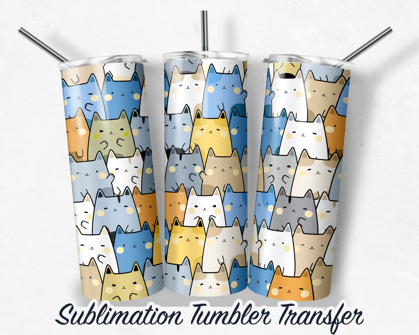 Cats  Sublimation Transfer Print For 20 oz - 30 oz Tumblers - Ready to Press - Heat Transfers