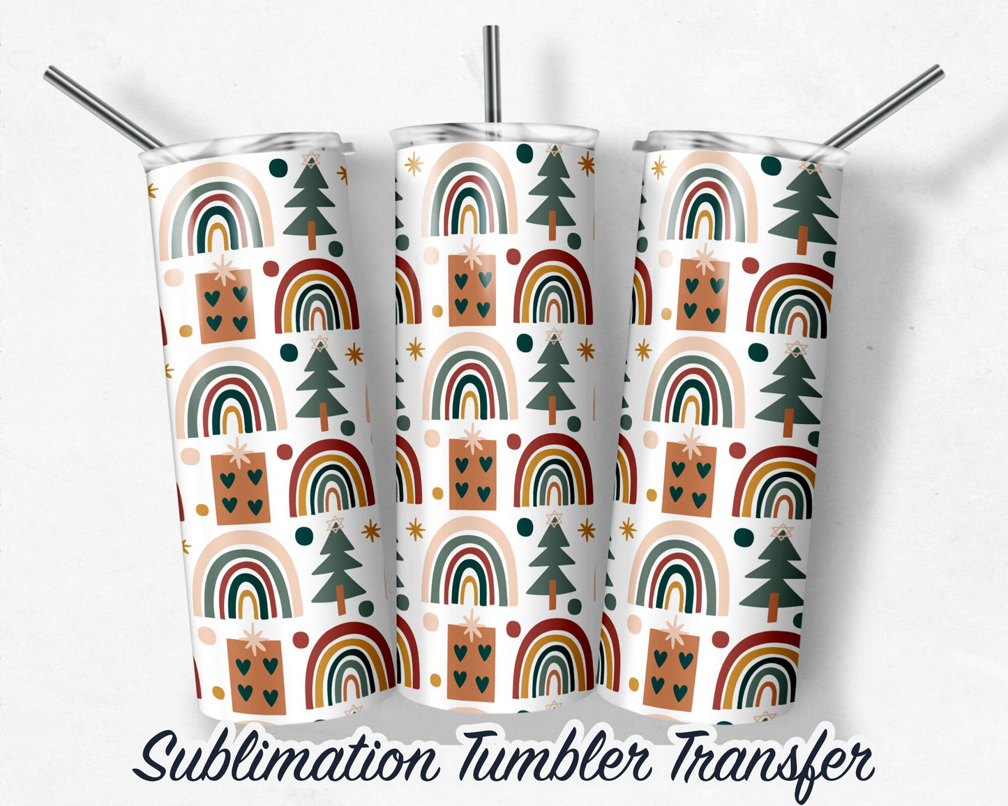 Boho Christmas Tumbler  Sublimation Transfer Print For 20 oz Tumbler - 30 oz Tumbler - Ready to Press - Heat Transfer