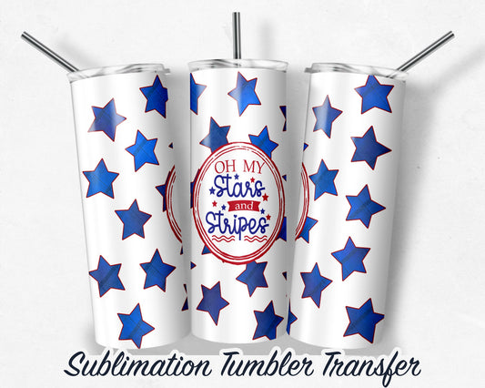 Patriotic Stars and Stripes  Sublimation Transfer Print For 20 oz - 30 oz Tumblers - Ready To press - Heat Transfers