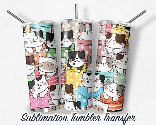 Cats  Sublimation Transfer Print For 20 oz - 30 oz Tumblers - Ready to Press - Heat Transfers